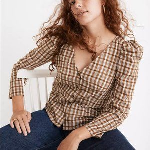Madewell Westover Top in Sandown Plaid Brown and Cream Size 8 Fall 2021